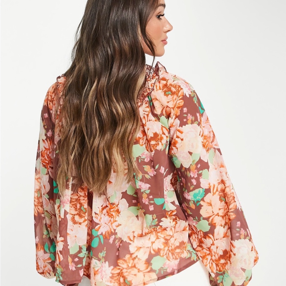 ASOS DESIGN High Neck Shirred Long Sleeve Blouse with Frill Detail - Picture 5 of 6